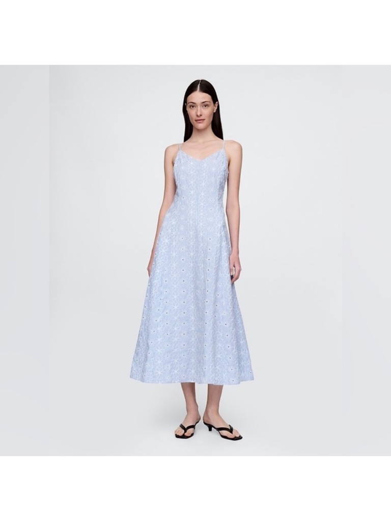 Gap Light Blue Eyelet Spaghetti-Strap Maxi Dress